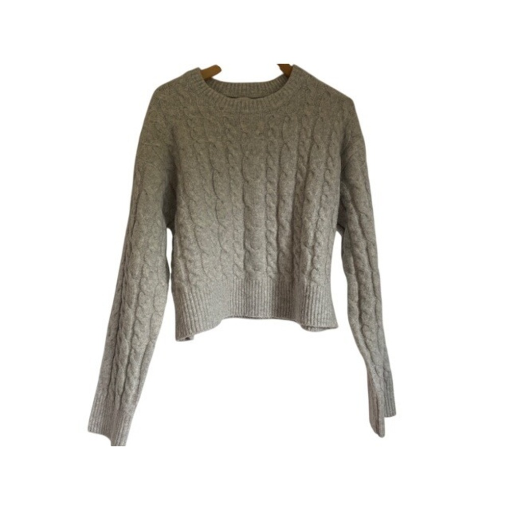 A New Day Womens Gray Cable Knit Cropped Sweater‎ Pullover Long Sleeve - size L